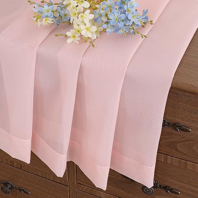 Blush Pink Sheer Curtains Tier 30 Inches Length 2 Panels, Light Filtering Lightweight Soft Window Treatments Drapes, Cute Elegant Cafe Curtains for Nursery, Dual Rod Pocket, 2x42Wx30L Inches