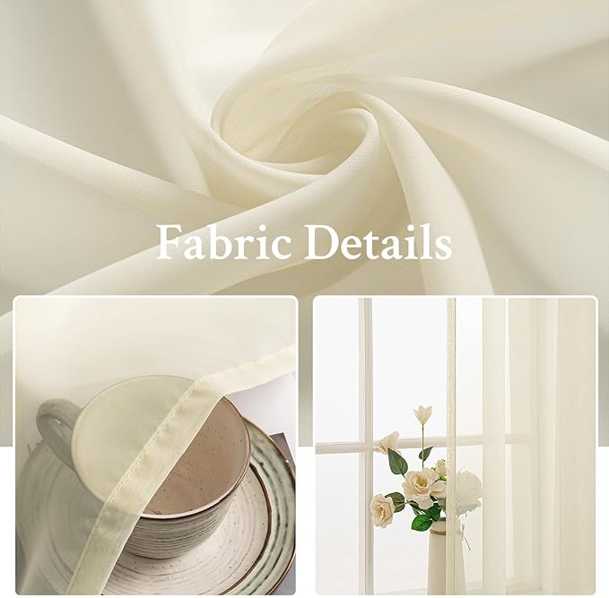 MIULEE 2 Panels Solid Color Light Cream Sheer Window Curtains Elegant Window Voile Panels/Drapes/Treatment for Bedroom Living Room (54X108 Inches Light Cream)