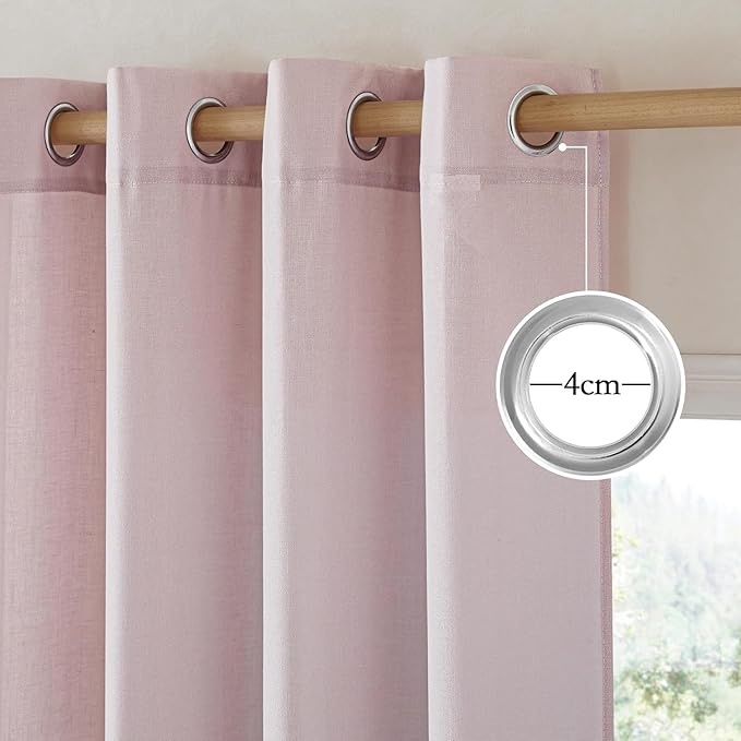 NICETOWN Blush Pink Linen Curtains for Kitchen, Thick Flax Small Window Treatments Semi Sheer Privacy Assured with Light Through for Cafe/Bathroom, W42 x L84, 2 Panels