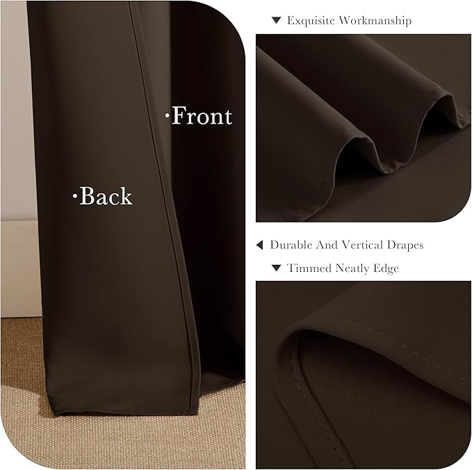 PONY DANCE Bedroom Window Drapes - Blackout Curtains Energy Efficient Thermal Insulated Back Tab/Rod Pocket Curtain Panels/Window Treatments, 42 W x 54 L, Brown, Double Pieces