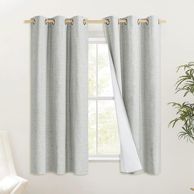 NICETOWN Grey 100% Blackout Curtain Panels, Set of 2, 42" Wide by 54" Long, Thermal Insulated White Thermal Insulated Liner Drapes for Nursery, Noise Reducing and Heat Blocking Drapes for Windows