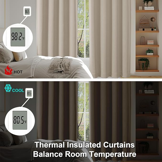 Simplebrand Ava Biscotti Beige Blackout Curtains for Bedroom 84 Inch Length 2 Panels Set, Solid Thermal Insulated Privacy Nursery Window Treatment Curtains Blackout Drapes, W40 x L84 Inch