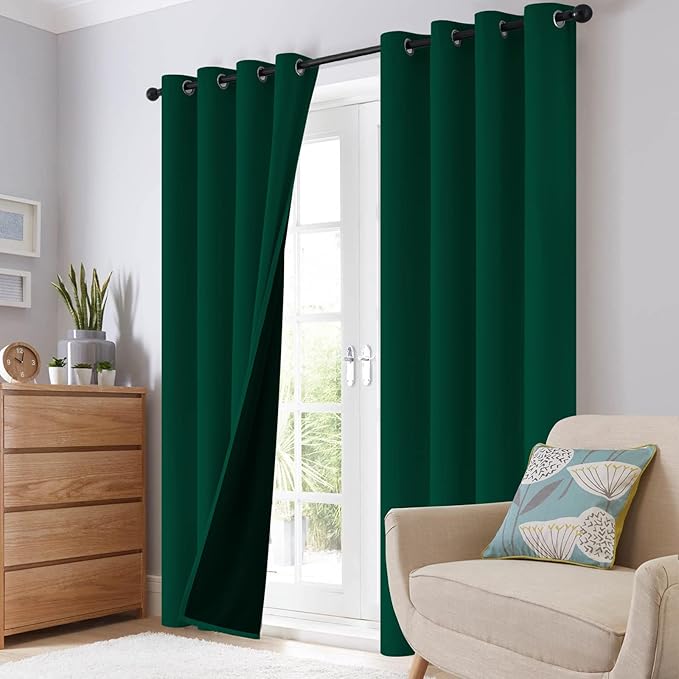 SimpleHome 100% Blackout Curtains for Bedroom,Thermal Insulated Grommet Window Drapes Room Darkening Dark Green Curtains for Living Room with Black Back,52 x 96 Inch,2 Panels