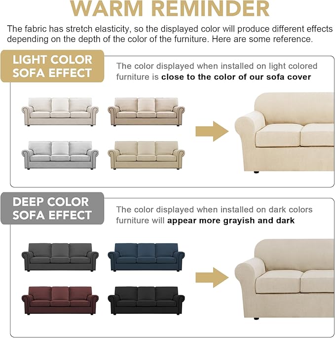 H.VERSAILTEX 4 Piece Stretch Couch Covers for 3 Cushion Couch Sofa Furniture Slipcovers Feature Upgraded Thicker Jacquard Fabric (Sofa, Natural)
