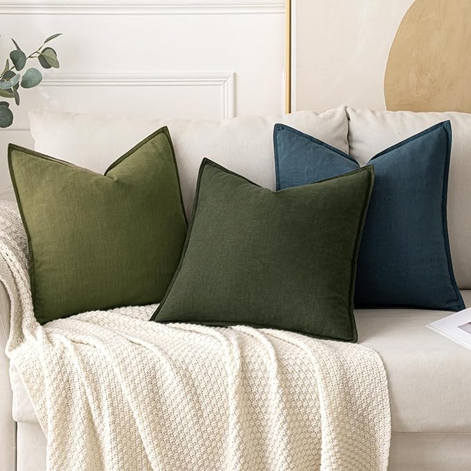 MIULEE Decorative Linen Pillow Covers 20x20 Inch Green Boho Farmhouse Neutral Couch Throw Pillows for Bed Pack of 2 Accent Outdoor Pillowcase Modern Sofa Cushion Livingroom Home Decor