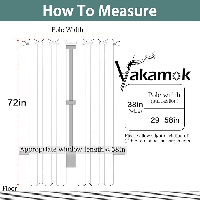 Yakamok Room Darkening Drapes Blackout Curtains Thermal Insulated Grommet Curtain Panels for Bedroom, 38W x 72L, Aqua, 2 Panels