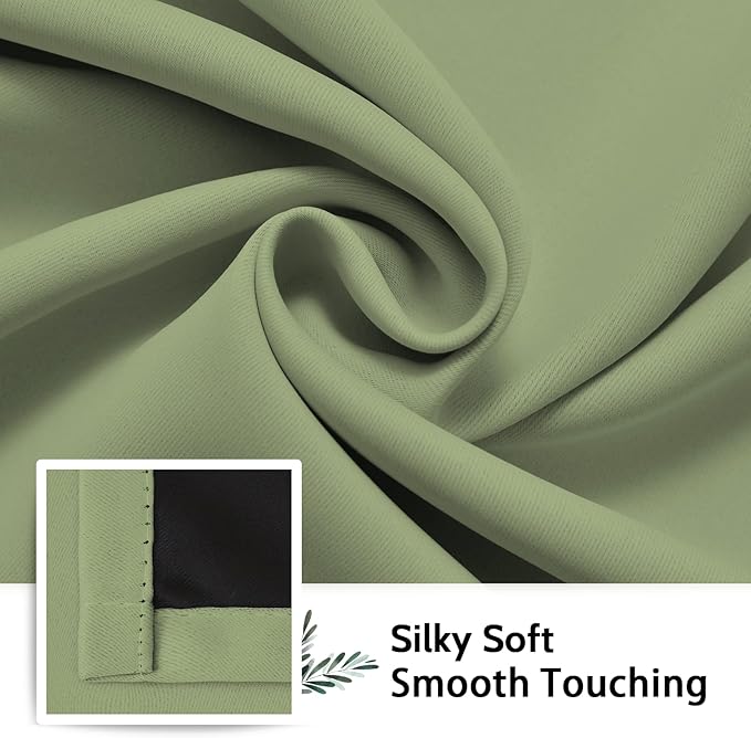 SimpleHome 100% Blackout Curtains for Bedroom,Thermal Insulated Sage Grommet Window Drapes Room Darkening Curtains for Living Room with Black Back,38 x 72 Inch,2 Panels