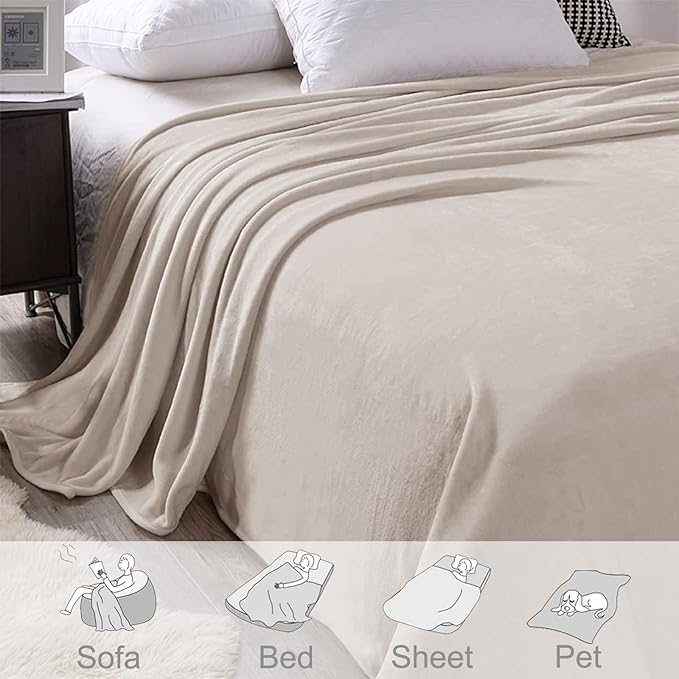 Exclusivo Mezcla Fleece Blanket Twin Size for Bed, Super Soft and Warm, All Season, Cozy, Plush, Lightweight, 60x80 Inches Camel