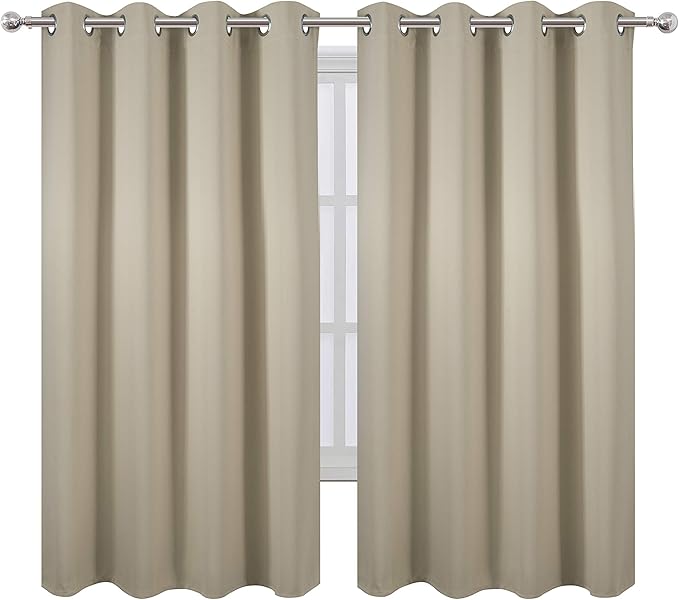 LEMOMO Beige Thermal Blackout Curtains/52 x 63 Inch/Set of 2 Panels Room Darkening Curtains for Bedroom
