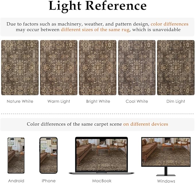 12x15 Washable Area Rug for Living Room Bedroom Vintage Brown Non Slip Carpet Traditional Retro Soft Low Pile Large Throw Rug for Dining Room Kitchen Office Indoor