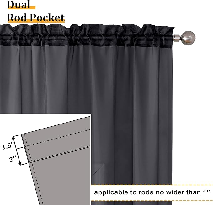 Aiyufeng Black Sheer Curtains 90 Inches Long, Light Filtering Rod Pocket Solid Color Window Sheer Curtain Panels, Elegant Curtains & Drapes for Living Room, Bedroom 2 Panels (Black, 59" W x 90" L)