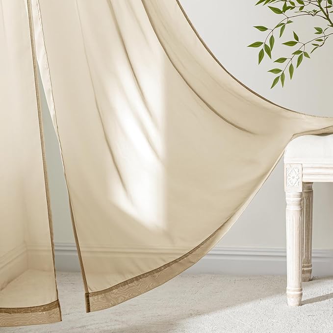 MIULEE Beige Sheer Curtains 108 Inches Long, 4 Panels Set, Rod Pocket Voile Drapes Light Filtering and Semi Transparent, Elegant Window Treatments for Bedroom Living Room,54 x 108 Inches