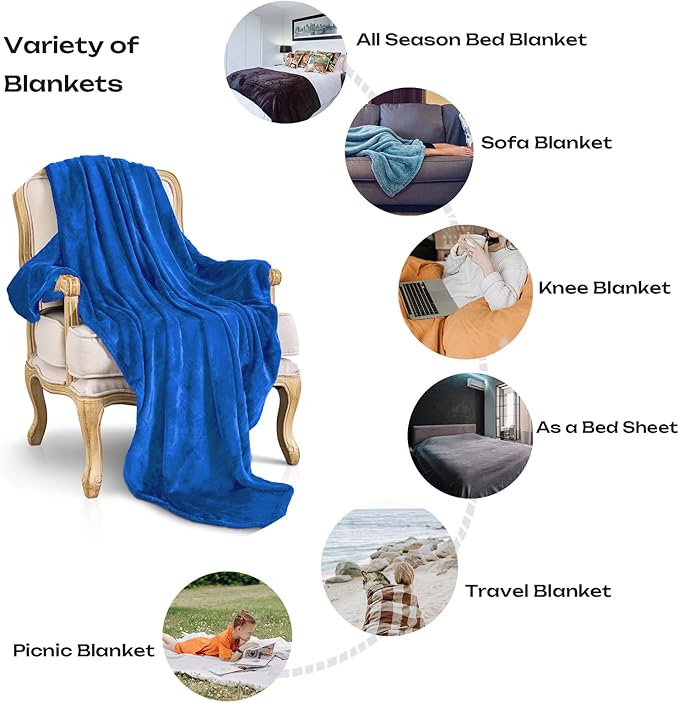 JIAHANNHA Royal Blue Throw Blanket Fleece Blanket 50"x60",Super Soft Cozy Plush Throw Blanket for Couch Sofa Bed,Warm and Lightweight Bed Blankets for Adults