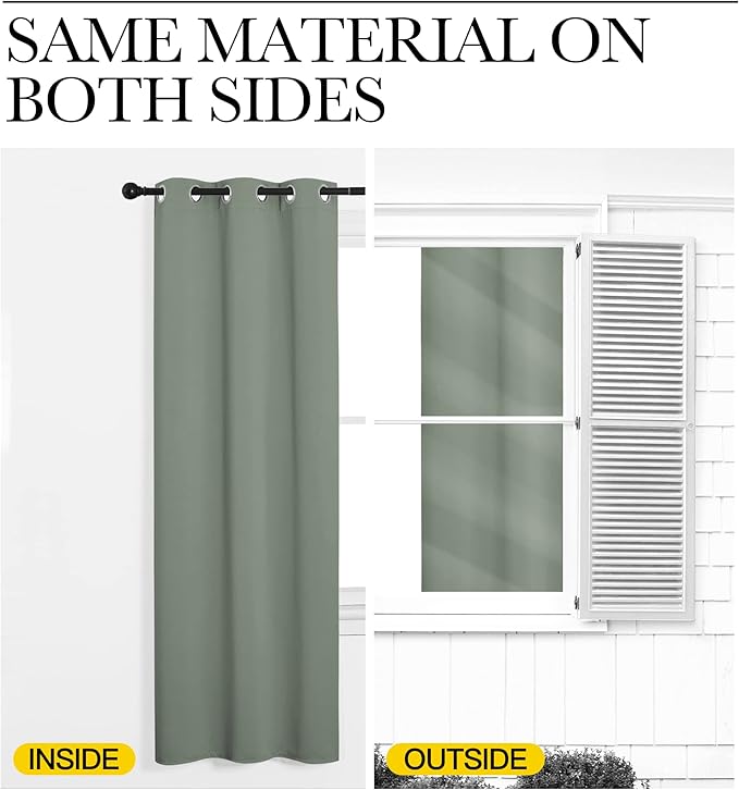 NICETOWN Greyish Green Blackout Curtains 96" Long for Office, Dining Room, Guest Room, Sound Reducing Heat and Cold Block Curtain Panels for Modern Room Decorative (55" Wide, 2 Pieces)