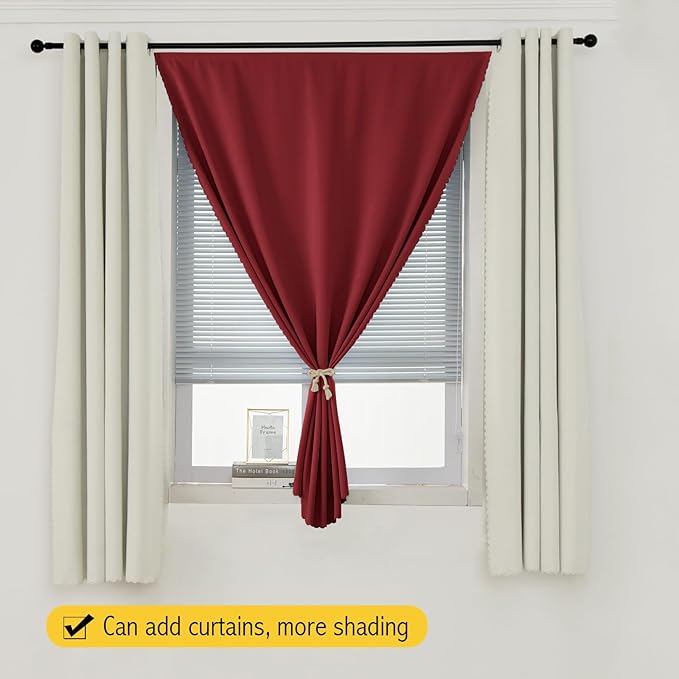 Self Adhesive Curtains, Stick Curtain Blackout Shades Window Cover Curtains for Living Room No Drilling, 47" W X 84" L, Burgundy, 1 Panel