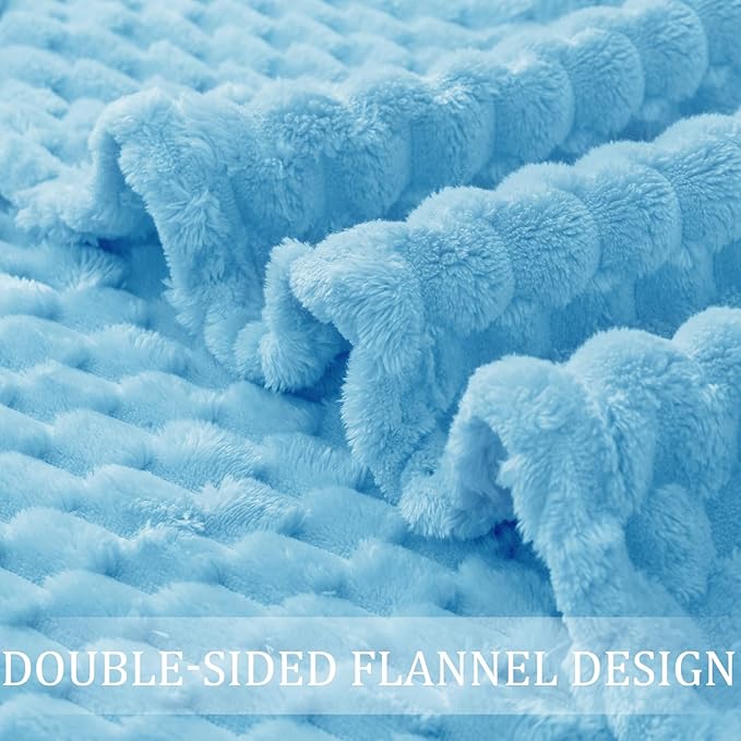 Exclusivo Mezcla Fleece Queen Blanket for Bed, Extra Large Fuzzy Blue Bed Blankets, Soft Cozy Plush Sofa Throws for All Seasons, 90x90 Inches