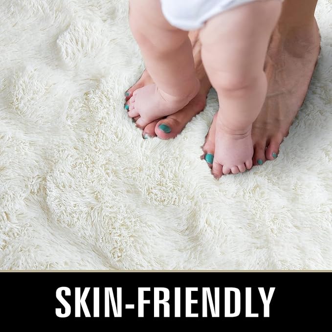 TWINNIS Super Soft Shaggy Rugs Fluffy Carpets 7x10 Feet, Indoor Modern Plush Area Rugs for Living Room Bedroom Kids Room Nursery Home Decor, Upgrade Anti-Skid Fuzzy Rug, Cream White