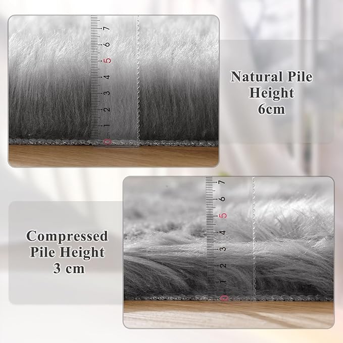 ORINOVA Silver Grey Furry Faux Sheepskin Shag Fur Rugs for Living Room Small Plush Circle Washable Area Rugs for Cute Room Nursery Decor Round Rug 3ft