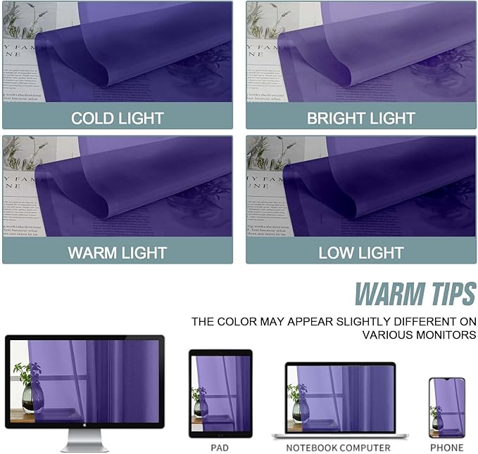 Purple Sheer Curtains Tier 30 Inches Length 2 Panels Set, Light Filtering Lightweight Soft Window Treatments Drapes, Cute Elegant Cafe Curtains for Nursery, Dual Rod Pocket, 2x42Wx30L Inches