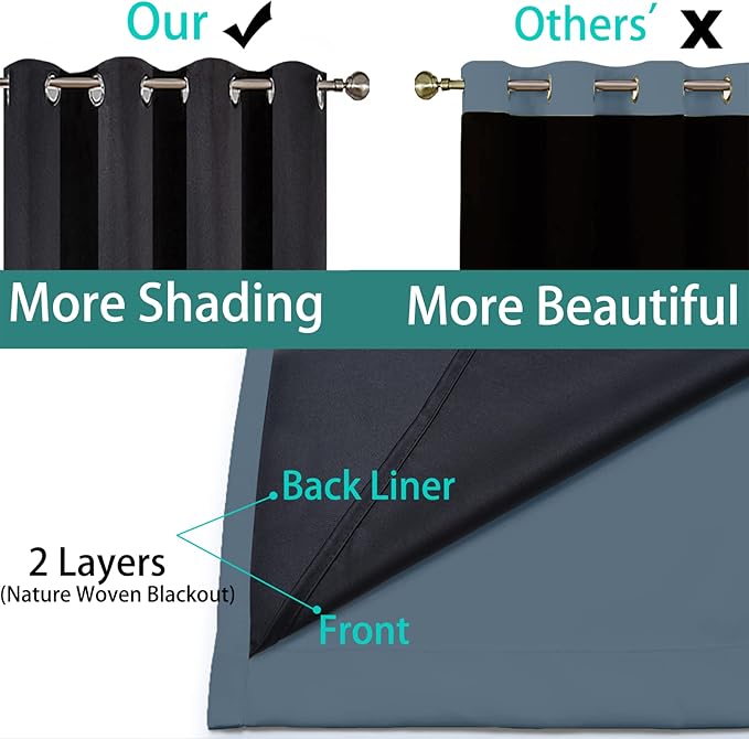 Yakamok 100% Blackout Lined Panels, Room Darkening Thermal Insulated Blackout Curtains for Bedroom, Heat Blocking Drapes for Living Room(70Wx84L, Stone Blue, 2 Panels)