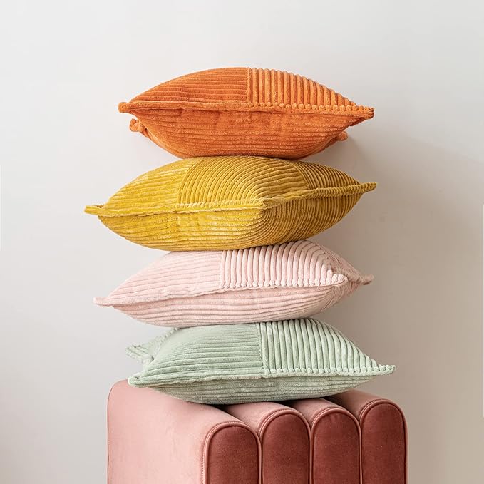 MIULEE Spring Decorative Lumbar Throw Pillow Covers for Couch Bed Livingroom 12x20 Inch Set of 2 Sage Green Boho Accent Throw Pllows Broadside Striped Patchwork Soft Corduroy Pillowcases
