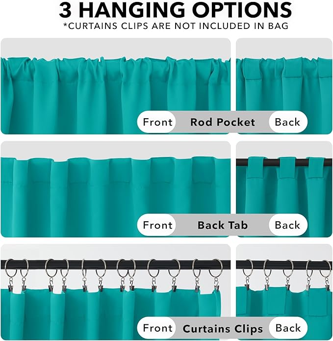 Deconovo Blackout Curtains, Thermal Insulated, W42 x L54 2 Panels, Back Tab, Machine Washable, Room-Darkening Drapes for Bedroom/Living Room Turquoise