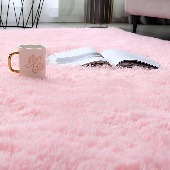 Shag Area Rugs for Bedroom Living Room,5X8 Ultra Soft Fluffy Area Rugs for Dorm, Indoor Carpet Nursery Rugs for Kids Girls Room Home Decor, Pink