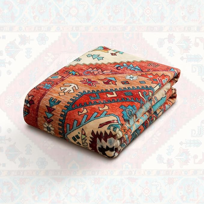SERISSA Washable Rugs 6x9 Boho Area Rugs, Large Non-Slip Living Room Rug, Ultra Soft Vintage Oriental Tribal Farmhouse Orange Carpet for Dining Room Bedroom Dorm Office Home Decor