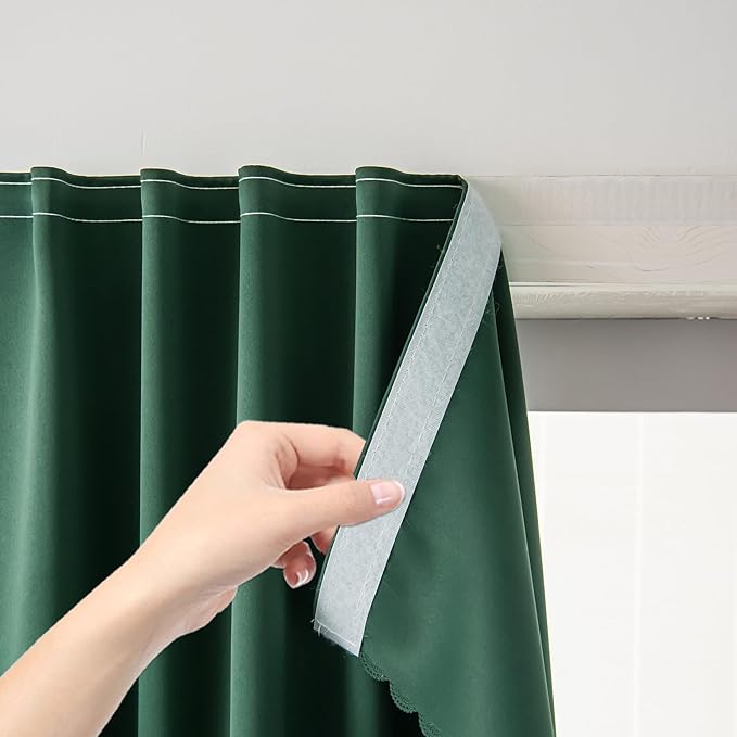 Blackout Curtains for Bedroom Sticky Curtain Blackout Window Cover Self Adhesive Curtains Rod No Drillng, 59" W X 96" L, Dark Green, 1 Panel