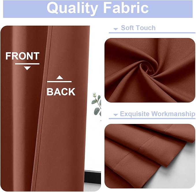 Simplebrand Ava Terracotta Blackout Curtains for Bedroom 63 Inch Length 2 Panels, Solid Thermal Insulated Energy Saving Rod Pocket Window Treatment Curtains Blackout Drapes, W40 x L63 Inch, Terracotta