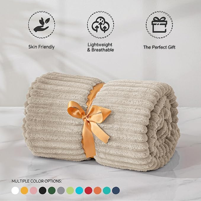 BEDELITE Fleece Throw Blanket for Couch – 3D Ribbed Jacquard Soft and Warm Decorative Fuzzy Blanket – Cozy, Fluffy, Plush Lightweight Linen Throw Blankets for Bed, Sofa, 50x60 inches