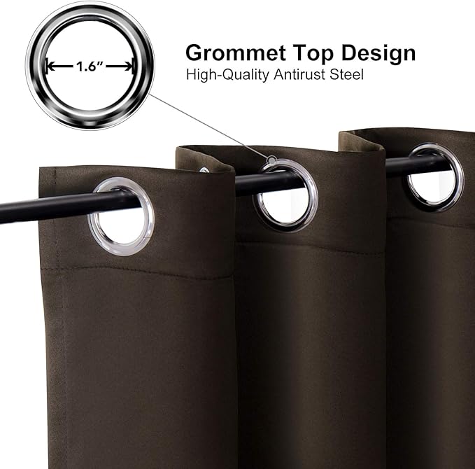 ChrisDowa Grommet Blackout Curtains for Bedroom and Living Room - 2 Panels Set Thermal Insulated Room Darkening Curtains (Brown, 52W x 54L)