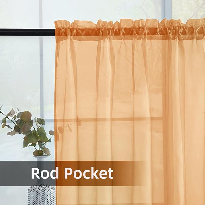 SpaceDresser Beige Sheer Curtains 4 Panels Rod Pocket Semi-Sheer Curtain 90 Inches Long Light Filtering Voile Window Drapes for Bedroom Living Room Kitchen, Each 52W x 90L