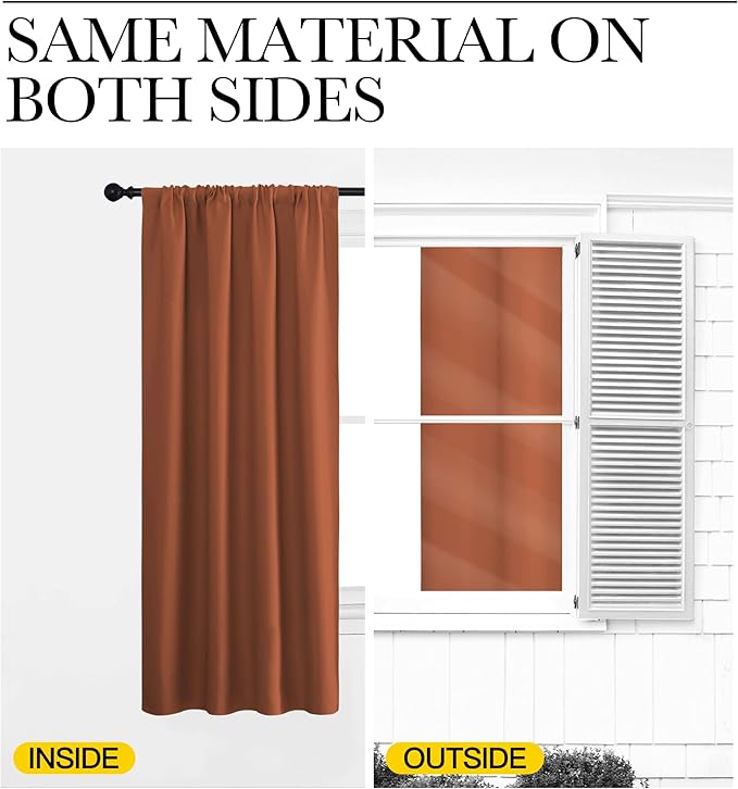 NICETOWN Kitchen Curtains, Burnt Orange, 34" x 40", Set of 2, Short Blackout Curtains & Drapes, Thermal Insulated Rod Pocket Window Treatment Draperies for Nursery