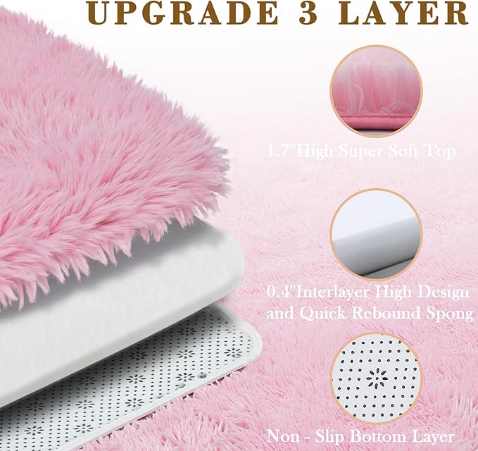 Rugs for Living Room 5x8, Alfombras para Salas Fluffy Shag Large Fuzzy Plush Soft Area Rug, Shaggy Carpets for Bedroom, Kids Boys Girls Home Decor Aesthetic(5 x 8, Pink)