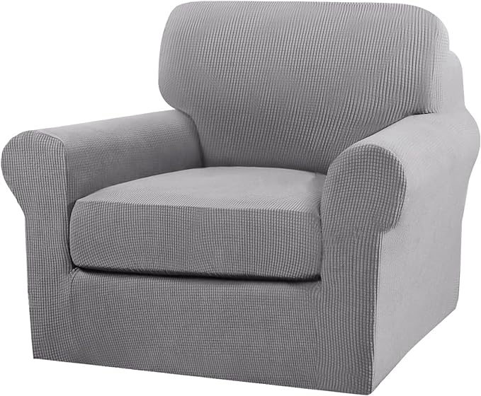 Turquoize 2 Piece Chair Covers Chair Slipcovers for Living Room Armchair Couch Cover Chair Sofa Cover with Individual Cushion Covers Furniture Cover for Chairs Feature Jacquard Fabric (Chair, Dove)