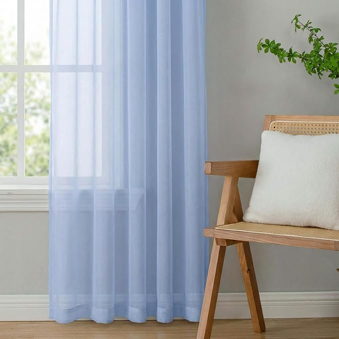 OWENIE Sheer Curtains 90 inches Long 2 Panels Set for Living Room/Bedroom, Rod Pocket Voile Sheer Panel Drapes, Airy Soft Fabric Window Treatments, 2pcs, Each 42" W x 90" L, Demin