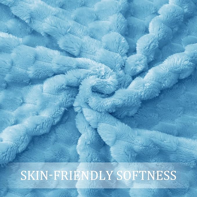 Exclusivo Mezcla Fleece Queen Blanket for Bed, Extra Large Fuzzy Blue Bed Blankets, Soft Cozy Plush Sofa Throws for All Seasons, 90x90 Inches