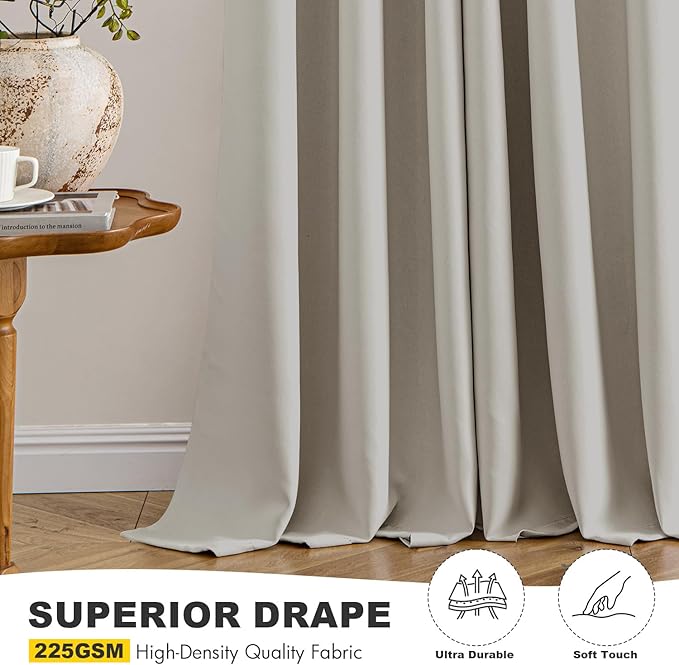 MIULEE Natural Blackout Curtains for Bedroom Living Room 63 Inches Long 2 Panels, Thermal Insulated Room Darkening Drapes Solid Grommet Noise Reduction Light Blocking Window Treatments 40x63 Inch