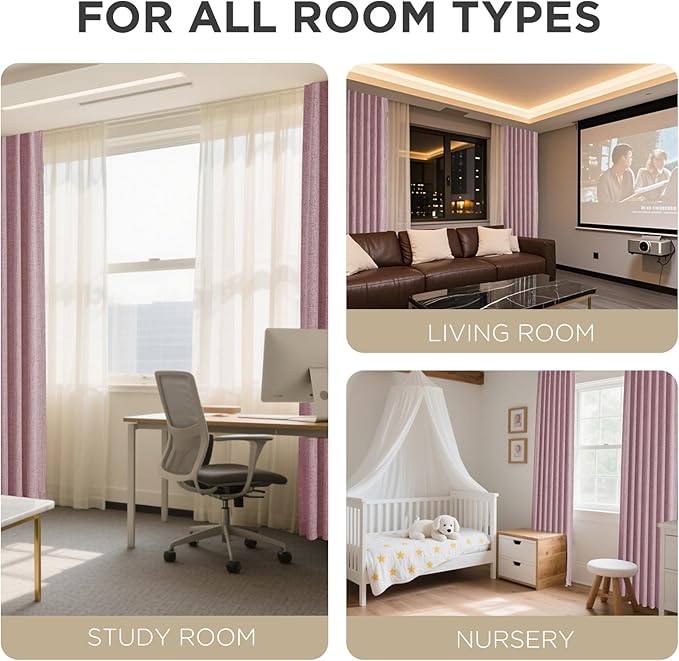 Joydeco Linen Blackout Curtains for Bedroom - 100% Light Blocking 1 Panels, Pink Drapes 100" W x 96" L, Thermal Insulated Room Darkening Curtains for Living Room, Rod Pocket & Back Tabs