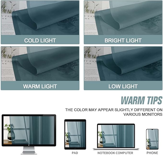 Dusty Blue Sheer Curtains 84 Inches Long 2 Panels, Elegant Airy Transparent Light Filtering Window Curtains, Window Drapes for Living Room Bedroom, Top Dual Rod Pocket Design, 2x42Wx84L Inches