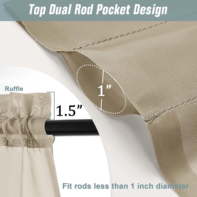 Taupe Sheer Curtains 63 Inch Length 2 Panels, Voile Sheer Curtain for Living Room, Breathable Light Filtering Modern Window Treatments, Soft Fabric Dual Rod Pocket Drapes, 2x42Wx63L Inches