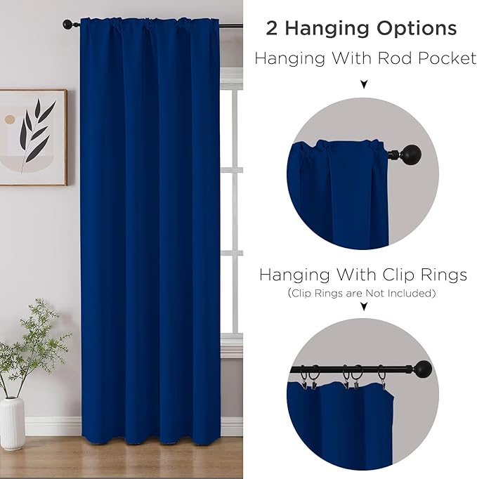 CUCRAF Royal Blue Blackout Curtains 54 inch Length 2 Panels Set, Rod Pocket Room Darkening Drapes for Bedroom Living Room, Insulated Thermal Light Blocking Window Curtain (W52 x L54 Inch)