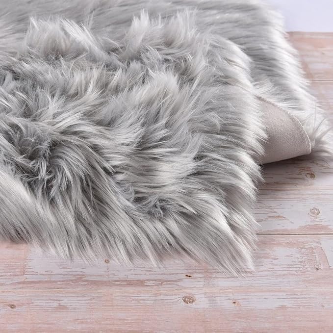 ORINOVA Light Gray Washable Fuzzy Fur Runner Rugs for Living Room Nursery Rugs for Bedroom Faux Sheepskin Shag Rug 2x6 Teen Room Décor