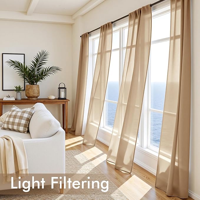 MIULEE Brown Sheer Curtains 96 Inches Long, 4 Panels Set, Rod Pocket Voile Drapes Light Filtering and Semi Transparent, Elegant Window Treatments for Bedroom Living Room,42 x 96 Inches