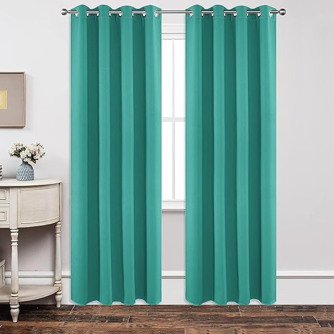 Joydeco Blackout Curtains 45 Inch Length 2 Panels Set, Thermal Insulated Long Curtains& Drapes 2 Burg, Room Darkening Grommet Drapes for Living Room Bedroom Window (W52 x L45 Inch, Peacock Blue)