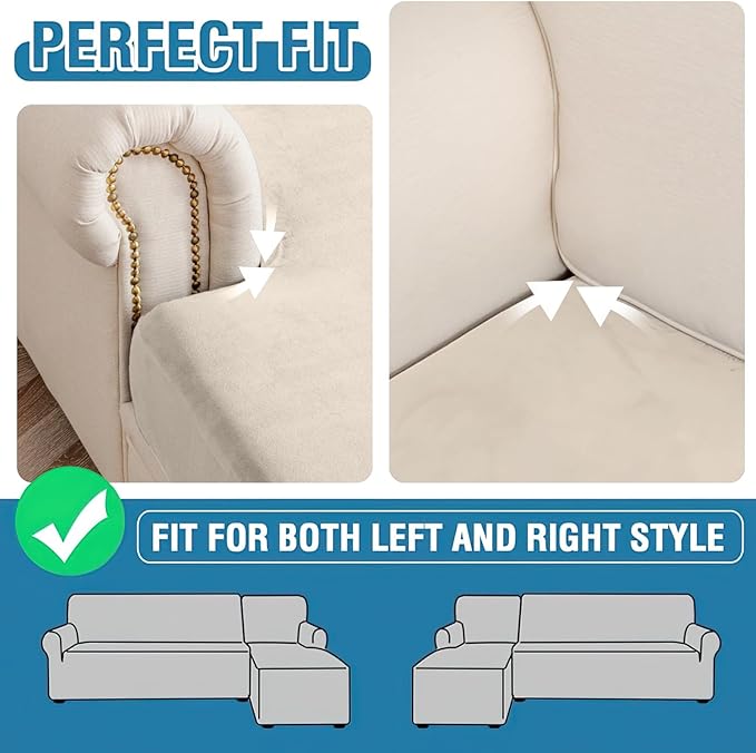 Couch Cover Stretch Velvet Sofa Cushion Cover 2-Piece - Elastic Washable Slipcover for Seat or Backrest, Couch Seat Covers for Sofas (Cream)