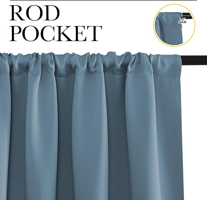 NICETOWN Living Room Curtains, Blackout Draperies, Smoky Blue, 1 Pair, 70 x 84-inch, Home Decorations Thermal Insulated Solid Rod Pocket Blackout Drapes for Cafe