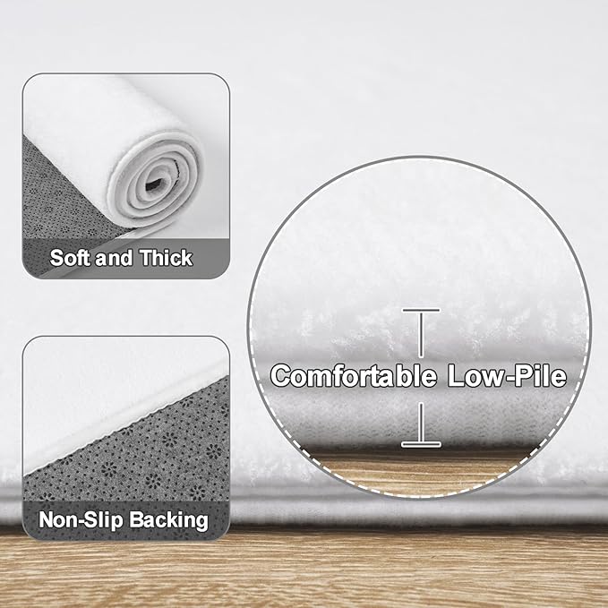 Amearea 4x4 Square Area Rugs for Bedroom Living Room, Modern White Thickened Memory Foam Rug, Fluffy Indoor Washable Rug Non Slip Minimalist Carpet for Entryway Kids Boys Girls Dorm Nursery Room Decor