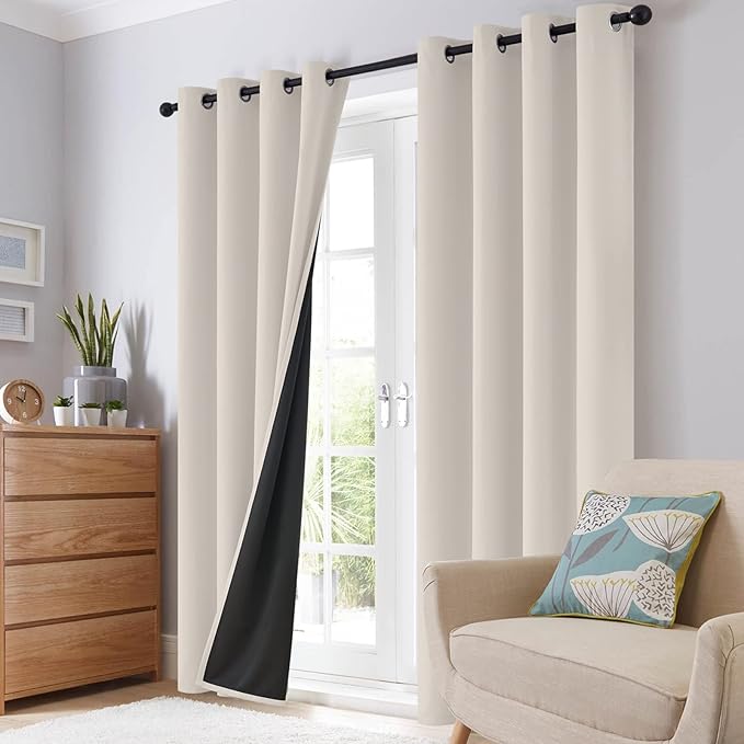 SimpleHome 100% Blackout Curtains for Bedroom,Thermal Insulated Grommet Window Drapes Room Darkening Cream Curtains for Living Room with Black Back,42 x 84 Inch,2 Panels